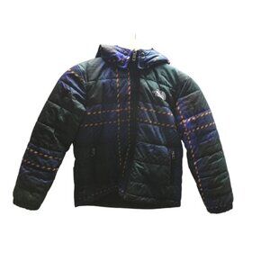 The North Face Coat Boy's Size Small Blue Green Plaid Puffer Jacket